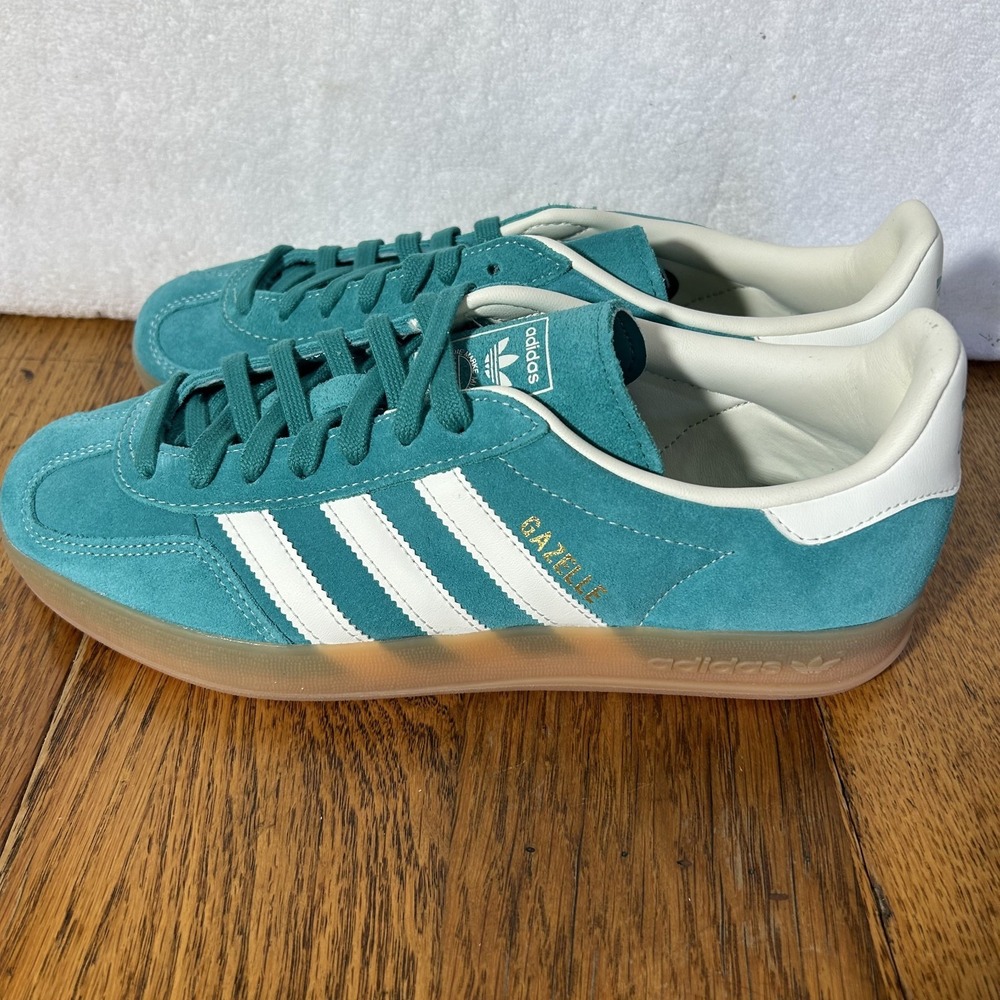 Adidas Mens Size 8.5 W's 10 Gazelle Indoor Pure Teal Off White Gum Shoes